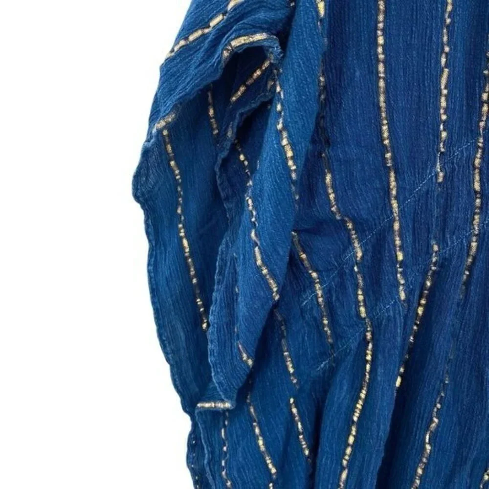 Raya Sun Cover Up Kaftan Blue Gold Boho Beach Vacation Swimsuit Coverup